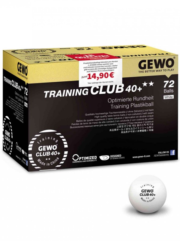 Plastične žogice GEWO Training Club 40+ ** - 72 žogic - 1B kvaliteta