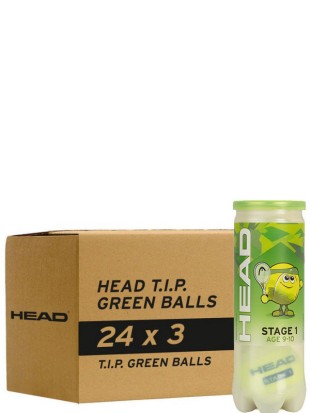 Karton 24 x Tenis Žogice HEAD T.I.P. 3 - zelene (72 žogic)