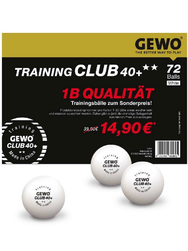 Plastične žogice GEWO Training Club 40+ ** - 72 žogic - 1B kvaliteta