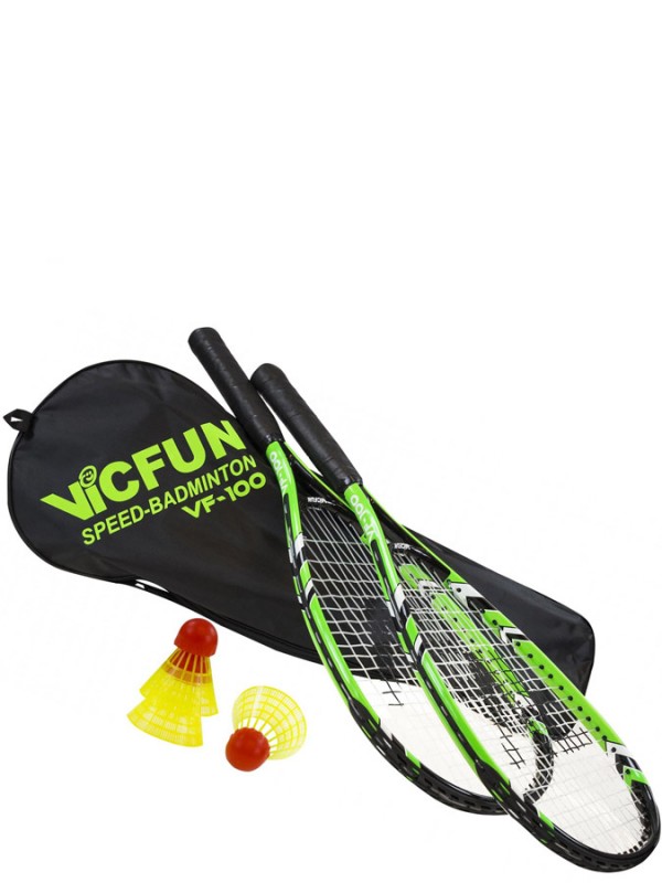 Set Speed-Badminton 100 Junior/Adulte VICFUN - 2 Raquettes Aluminium, 3 Balles, Sac - Bleu/Orange